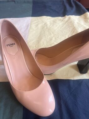 Fendi Pale Pink Patent Leather Block Heel Pumps